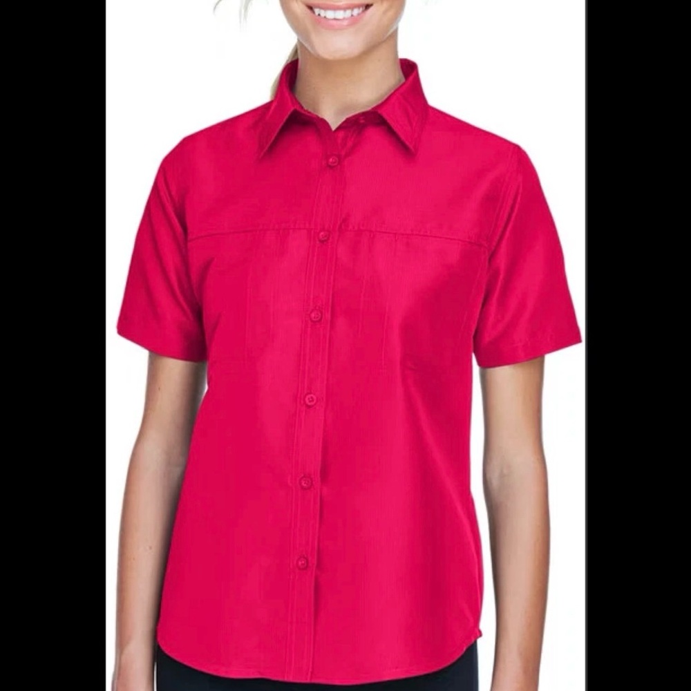 Harriton M580W Ladies Key West Short Sleeve Performance Staff Shirt Red Medium
